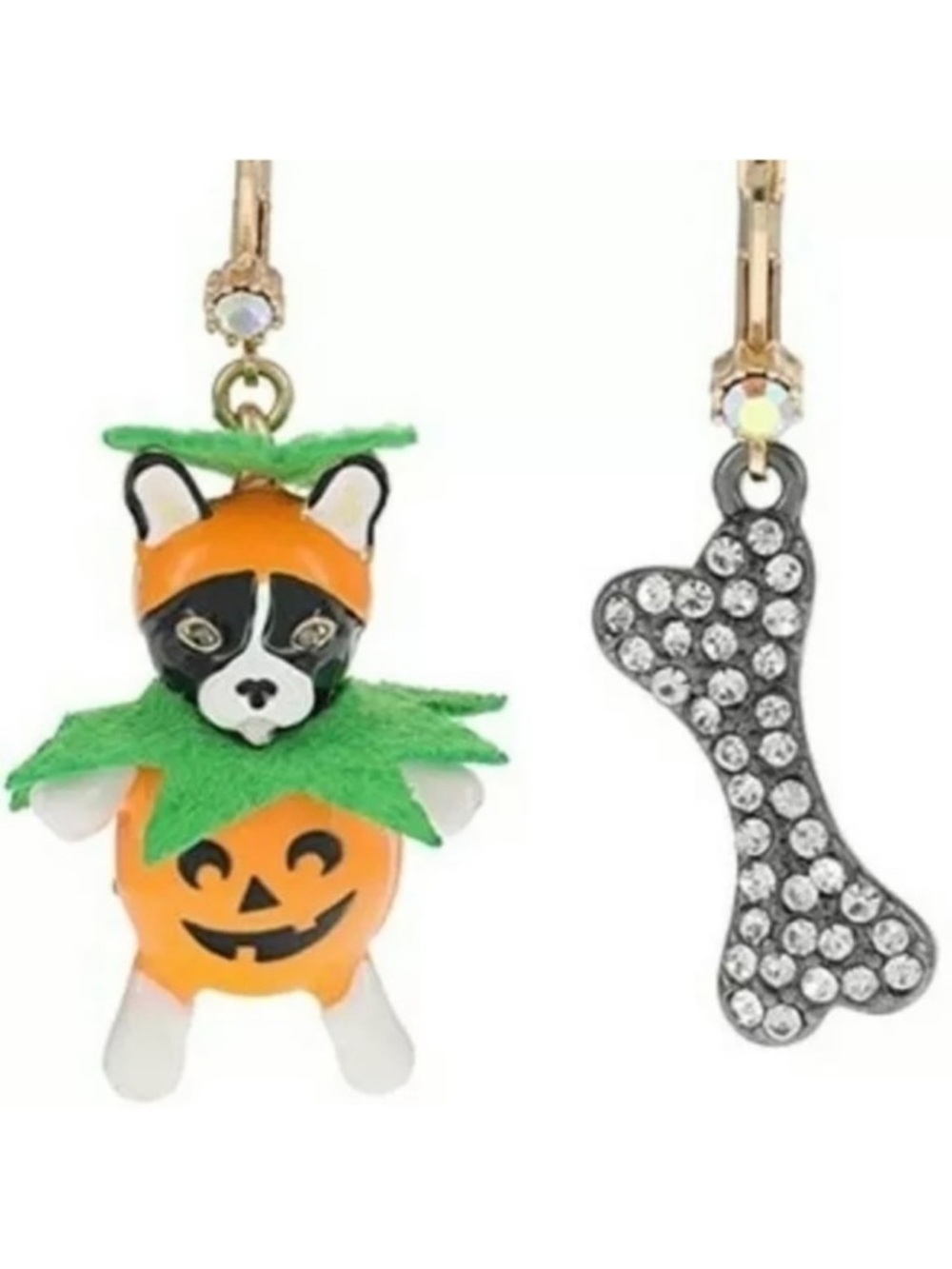Betsey Johnson drop earrings Halloween dog pumpkin bone boxed NWT